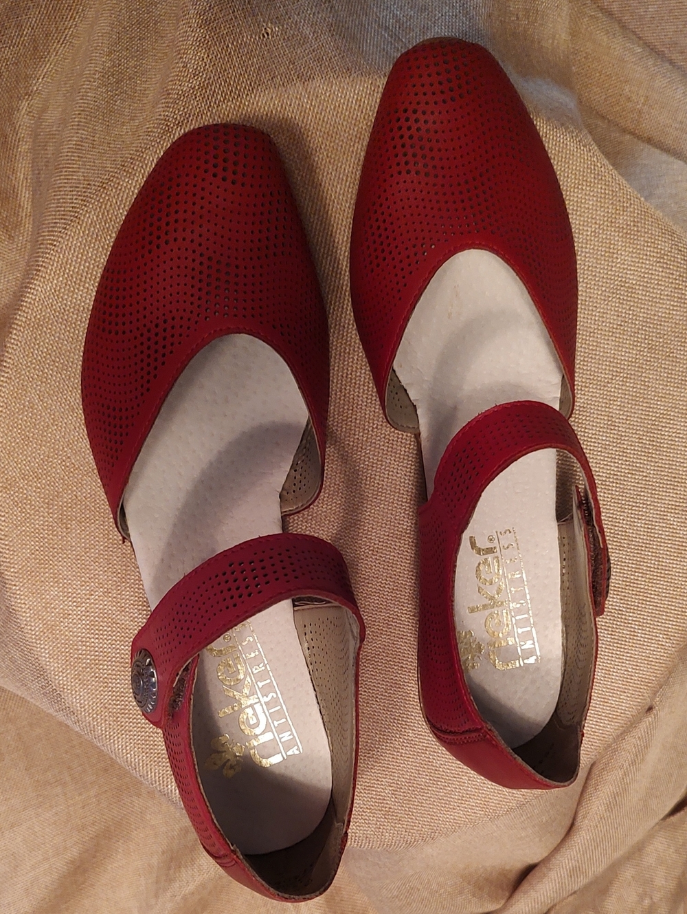Rieker Red Perforated Mary Jane Flats with Strap